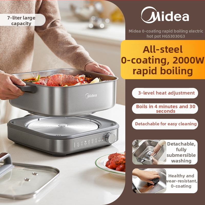 Midea Split-Type Lonac od nehrđajućeg čelika, električni lonac za kuhanje, 6L+ Kapacitet, 1501W+, Funkcija protiv suhog izgarivanja, Bez premaz, Kontrola gumbima