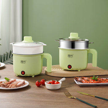 Електрическа готварска тенджера за един човек, мини модел SY001, капацитет до 2 л, вътрешен съд от неръждаема стомана, механично управление, двуслойна конструкция, 1 вътрешен съд