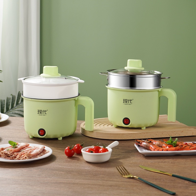 Електрическа готварска тенджера за един човек, мини модел SY001, капацитет до 2 л, вътрешен съд от неръждаема стомана, механично управление, двуслойна конструкция, 1 вътрешен съд