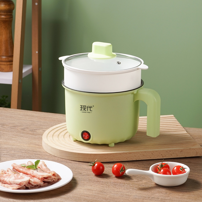 Електрическа готварска тенджера за един човек, мини модел SY001, капацитет до 2 л, вътрешен съд от неръждаема стомана, механично управление, двуслойна конструкция, 1 вътрешен съд