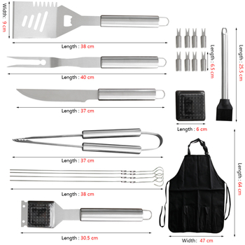 21-dijelni set alata od nehrđajućeg čelika za vanjski roštilj – višenamjenski kamp kuhinjski pribor (klipsa, četka, vilica, lopatica)
