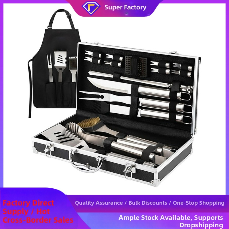 21-dielny set grilovacích nástrojov z nehrdzavejúcej ocele pre vonkajšie použitie – multifunkčné kempingové príslušenstvo k grilu (klipsa, kefka, vidlica, lopatka)