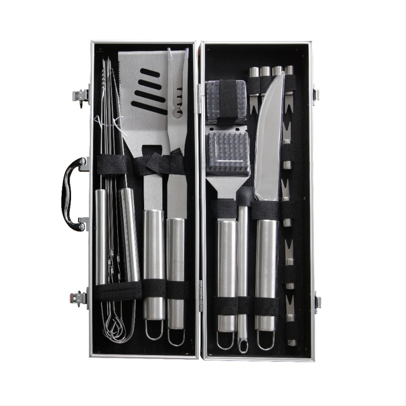 21-dielny set grilovacích nástrojov z nehrdzavejúcej ocele pre vonkajšie použitie – multifunkčné kempingové príslušenstvo k grilu (klipsa, kefka, vidlica, lopatka)