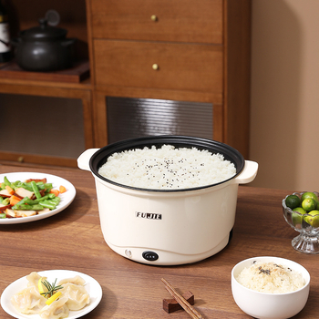 Oală electrică multifuncțională pentru orez, tăiței și altele, capacitate 4.1–6 L, vas interior din ceramic-cristal, control cu buton, 4–5 porții, curățare integrată, fără vase interschimbabile, pentru uz casnic sau în cămin