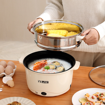 Oală electrică multifuncțională pentru orez, tăiței și altele, capacitate 4.1–6 L, vas interior din ceramic-cristal, control cu buton, 4–5 porții, curățare integrată, fără vase interschimbabile, pentru uz casnic sau în cămin