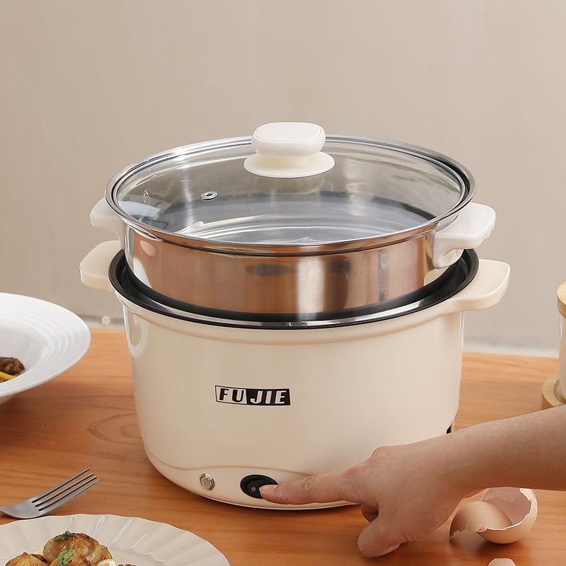 Oală electrică multifuncțională pentru orez, tăiței și altele, capacitate 4.1–6 L, vas interior din ceramic-cristal, control cu buton, 4–5 porții, curățare integrată, fără vase interschimbabile, pentru uz casnic sau în cămin