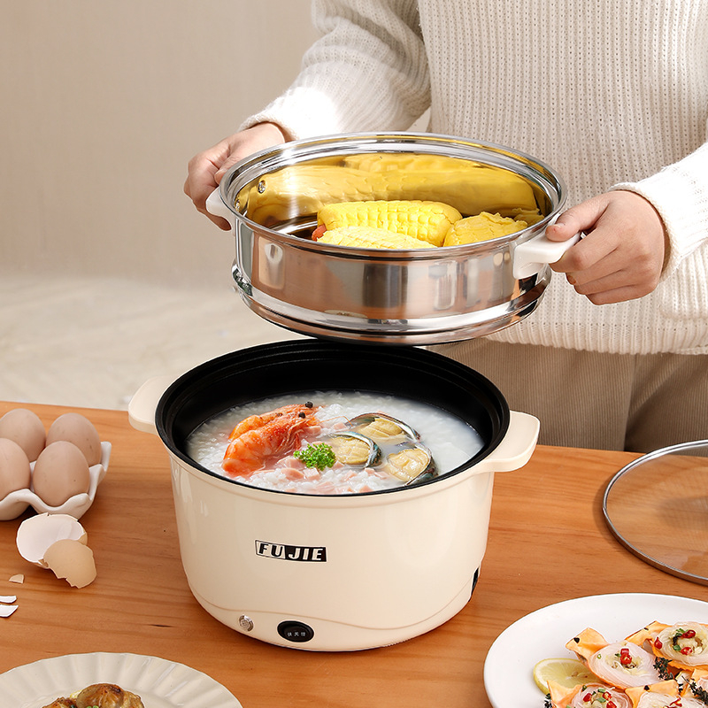 Oală electrică multifuncțională pentru orez, tăiței și altele, capacitate 4.1–6 L, vas interior din ceramic-cristal, control cu buton, 4–5 porții, curățare integrată, fără vase interschimbabile, pentru uz casnic sau în cămin