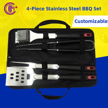 Gril nerezová oceľ BBQ sada nástrojov, 4 diely, s nožom, klipsom, štetcou, vidličkou a lopatkou – pôvod Yangjiang