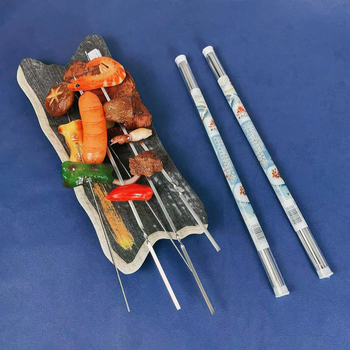 Set de frigărui pentru grătar din oțel inoxidabil 304, frigărui plate și rotunde pentru carne, frigărui pentru aripioare de pui, construcție îngroșată, pachet 50 buc.