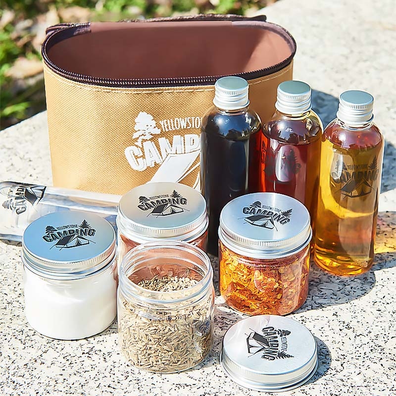 Комплект за подправки на открито, портативни пластмасови бутилки за къмпинг, 8-частков комплект, модел WJ10701, 200 г, с логото