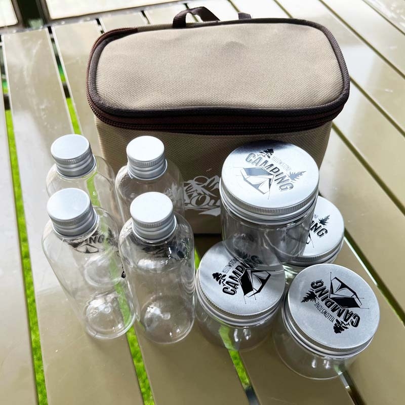 Комплект за подправки на открито, портативни пластмасови бутилки за къмпинг, 8-частков комплект, модел WJ10701, 200 г, с логото