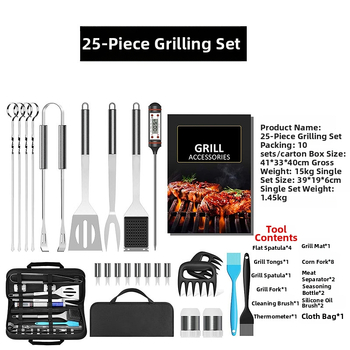 Grass Wood BBQ sada nástrojov, 25 dielov, nerezová oceľ, Oxford taška, pôvod Yangjiang
