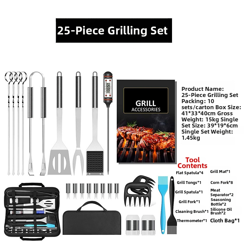 Grass Wood BBQ sada nástrojov, 25 dielov, nerezová oceľ, Oxford taška, pôvod Yangjiang