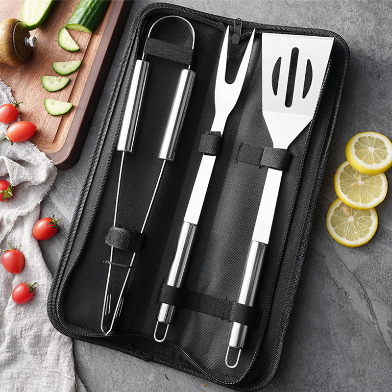 Set alata za roštilj 3 komada, nehrđajući čelik, kliješta, vilica, lopatica, model XJ-BBQ023
