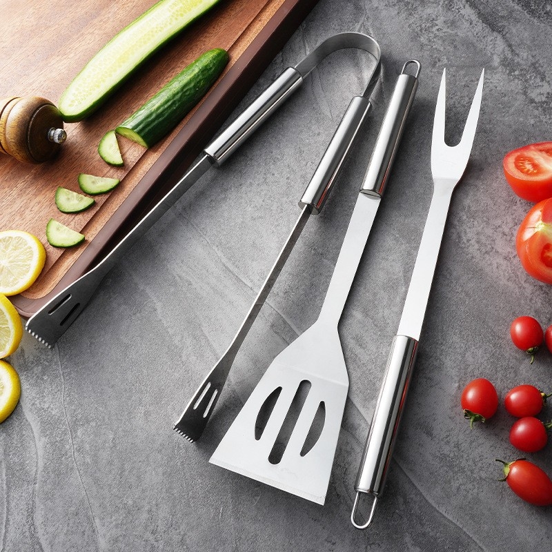 Set alata za roštilj 3 komada, nehrđajući čelik, kliješta, vilica, lopatica, model XJ-BBQ023