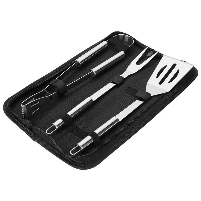 Set alata za roštilj 3 komada, nehrđajući čelik, kliješta, vilica, lopatica, model XJ-BBQ023