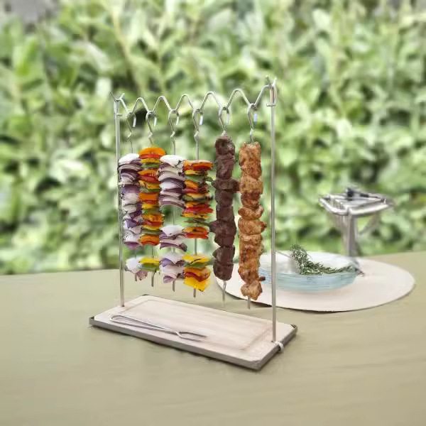 Kivehető BBQ nyárs tartókészlet, négyszögletes vasdrót keret, YN márka, súly 0.84