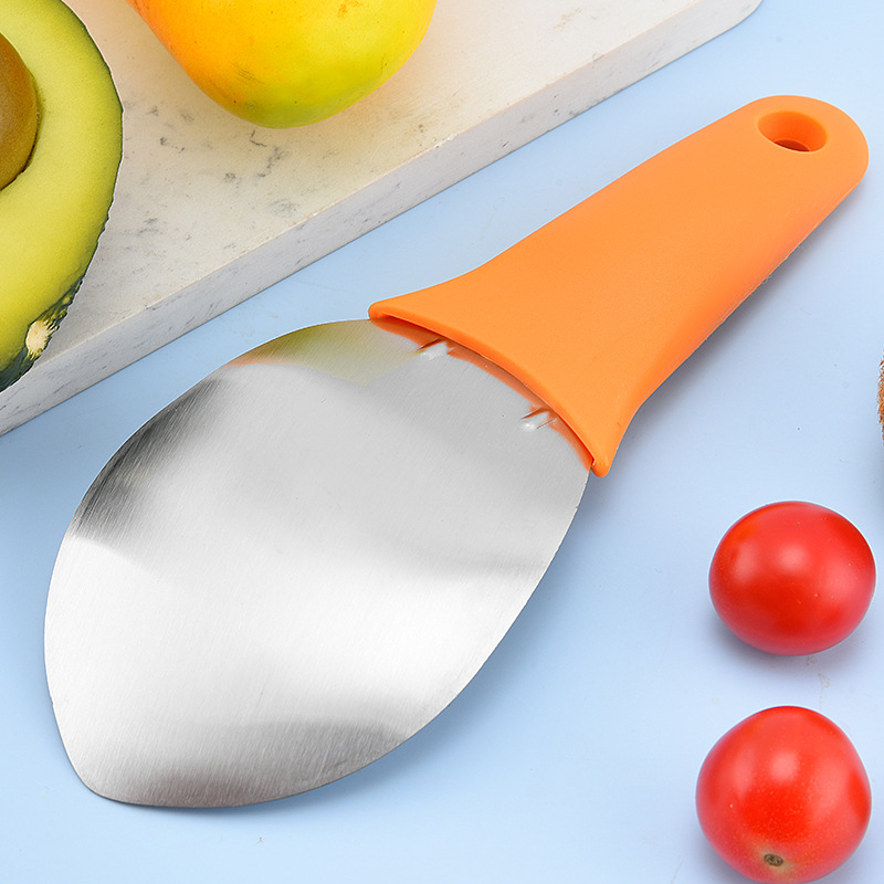 Nerđajući čelik voćni dijeljitelj s nožem za mango, ogulivačem, žlicom za meso i kockastim rezačem; moguć ispis logotipa