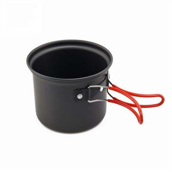 Кампинг комплект съдове за готвене BBM101A — ултралек алуминиев сплав, преносим, 460 g, за 1–2 души, включва тенджера, газова горелка, вилица, лъжица, кърпа