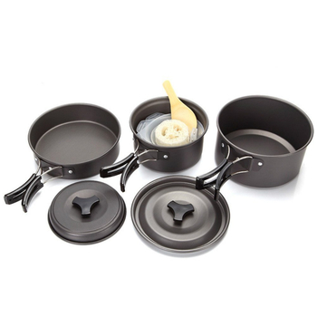 Pabuma aluminijski kamp kuhinjski set DS300 za 2–3 osobe, prenosan i ultralak, ekološki, težina 870 g, s velikom posudom, malom posudom i tiganjem, žlica, žlica za rižu, tri male zdjele