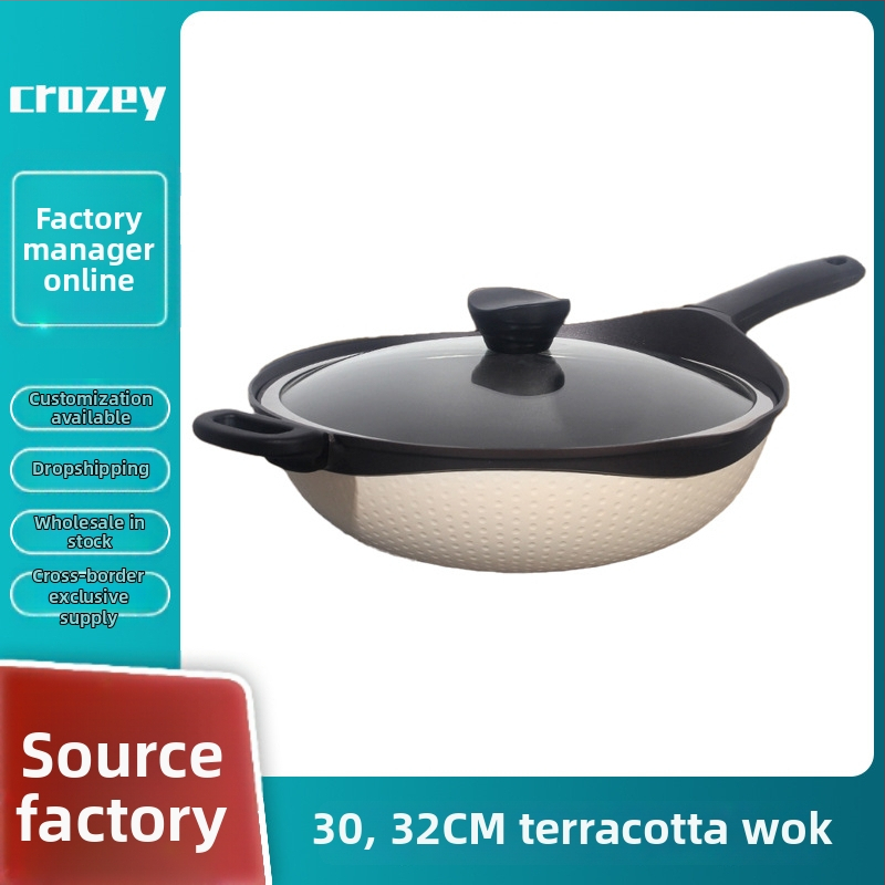 Wok tiganj s neprijanjajućim premazom, aluminijska legura, višeslojno dno, poklopac od kaljenog stakla, kompatibilan s indukcijskom i plinskom pločom
