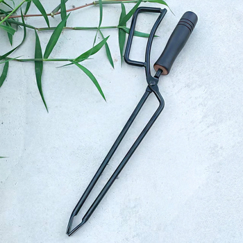 Adventure Wolf щипка за барбекю за въглища с масивна дървена дръжка, удължена конструкция, преносима