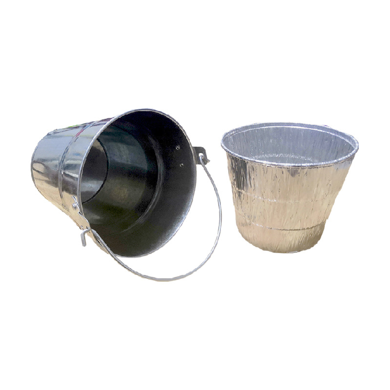 Colector de ulei pentru grătar cu înveliș din folie de aluminiu – set de 10 piese: găleată metalică și găleată din folie de aluminiu pentru grătare în aer liber