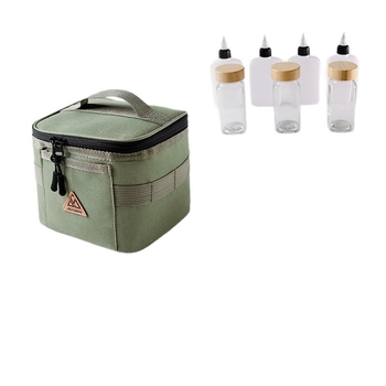 Travel with shi – Външен портативен комплект за подправки: запечатани бутилки за масло, комплект бурканчета за подправки с кутия за съхранение и чанта за съхранение