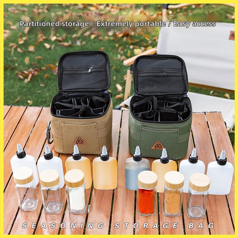 Travel with shi – Външен портативен комплект за подправки: запечатани бутилки за масло, комплект бурканчета за подправки с кутия за съхранение и чанта за съхранение