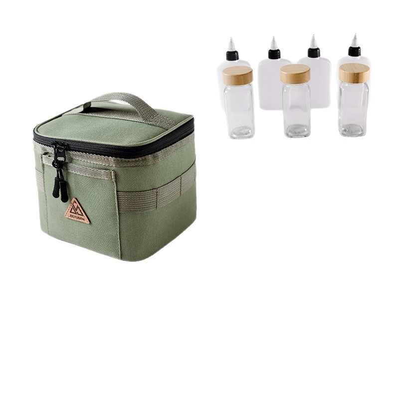 Travel with shi – Външен портативен комплект за подправки: запечатани бутилки за масло, комплект бурканчета за подправки с кутия за съхранение и чанта за съхранение