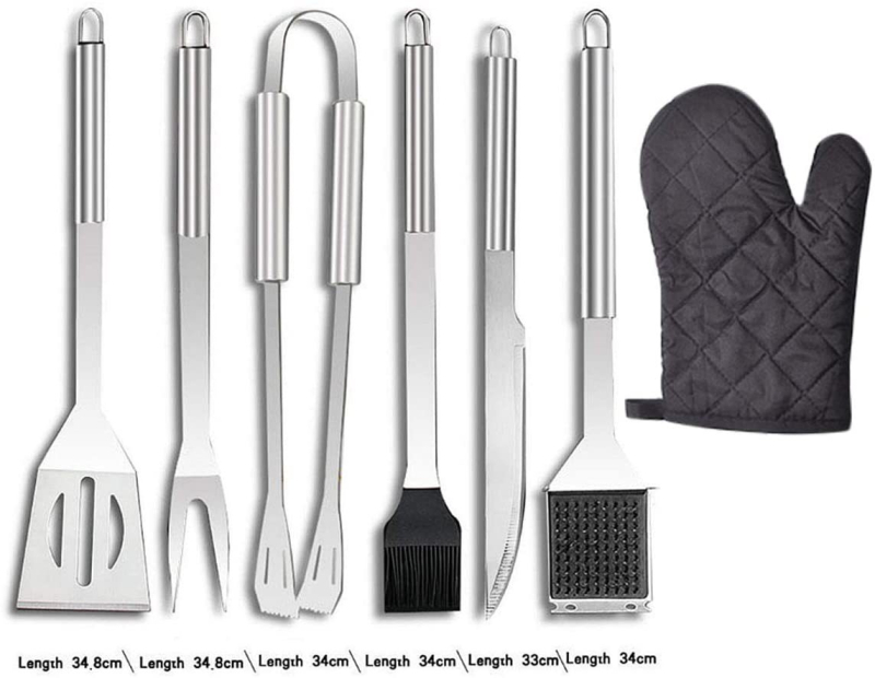 OEM 25-dijelni set BBQ alata s torbom od Oxford tkanine, nehrđajući čelik (drška 410, hardver 420); uključuje rukavice, nož, četku, znak, lopatu