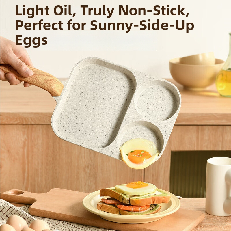 Vajíčková panvica, nepriľnavá, hliníková zliatina, viacúčelová, raňajková panvica 3v1, 250 g; viacvrstvové dno