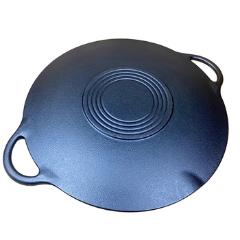 Κυκλικός χυτοσίδηρος τηγάνι teppanyaki, κορεατικού στυλ, με διπλή λαβή, φορητό για κάμπινγκ και εξωτερικό μαγείρεμα
