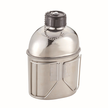 Комплект водна кана и чаша от 304 неръждаема стомана – портативен за къмпинг, 1,3 л кана и 0,8 л чаша, военен стил