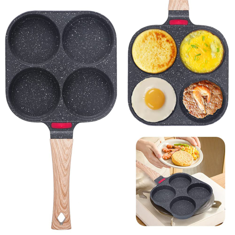 Tiganj za jaja s 4 otvora, aluminijska legura, neprijanjajuća površina, model YUJIA-4K004, pogodan za opće kuhanje