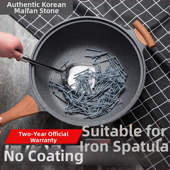 Korejskog stila wok s Maifan kamenjem, neprianjajući, bezdimni, aluminijsko tijelo, kompatibilan s indukcijom i plinskim štednjakom