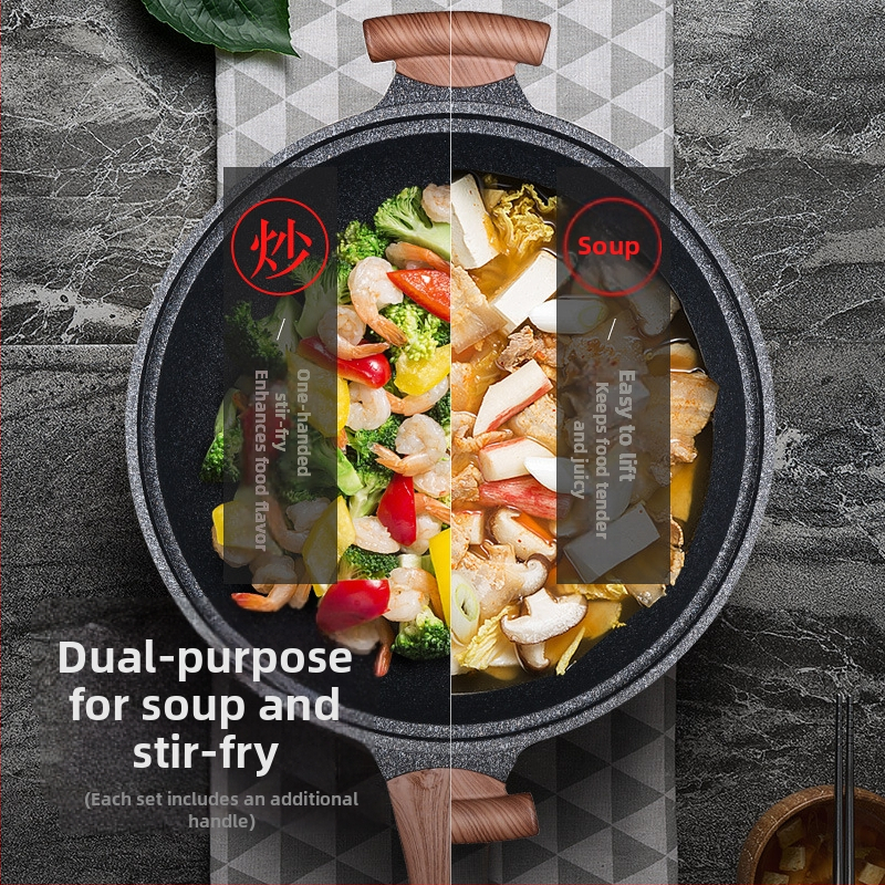 Korejskog stila wok s Maifan kamenjem, neprianjajući, bezdimni, aluminijsko tijelo, kompatibilan s indukcijom i plinskim štednjakom