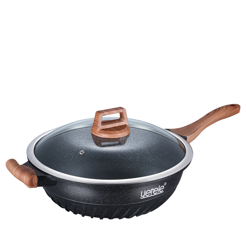Korejskog stila wok s Maifan kamenjem, neprianjajući, bezdimni, aluminijsko tijelo, kompatibilan s indukcijom i plinskim štednjakom