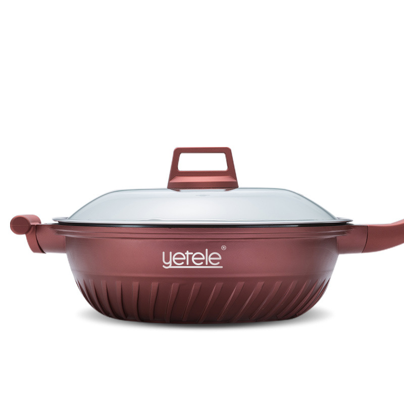 Korejskog stila wok s Maifan kamenjem, neprianjajući, bezdimni, aluminijsko tijelo, kompatibilan s indukcijom i plinskim štednjakom