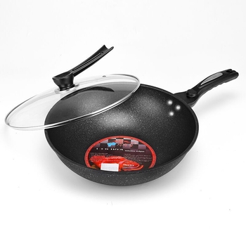 Σετ γουόκ και τηγάνι Maifan πέτρα – αντικολλητικό, συμβατό με επαγωγή, ραφινωμένο σίδηρο
