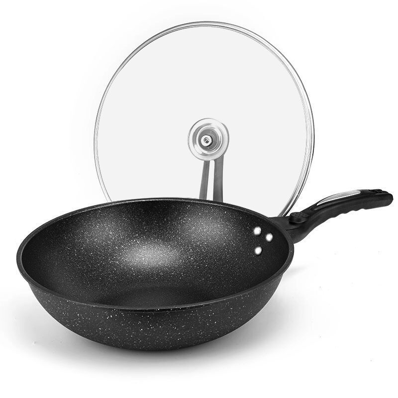 Σετ γουόκ και τηγάνι Maifan πέτρα – αντικολλητικό, συμβατό με επαγωγή, ραφινωμένο σίδηρο
