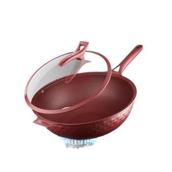 Wok s nelepivim premazom bez fluora, trostrukim dnom, aluminijskim tijelom, staklenim poklopcem, kompatibilan sa svim pločama štednjaka
