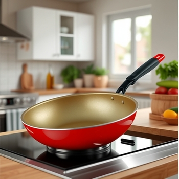 Γουόκ τηγάνι με αντικολλητικό επίστρωμα, σώμα από ανοξείδωτο χάλυβα 304, βάση από αλουμίνιο, βάθος 7–8 εκ.