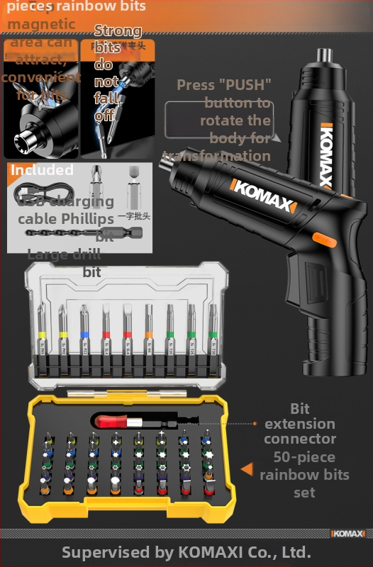 Sada skrutkovačov z uhlíkovej ocele s ráčnovým mechanizmom a viacerými bitmi, obsahuje 19-v-1 a 9-v-1 varianty a 3,6V elektrickú skrutkovač s magnetickými bitmi