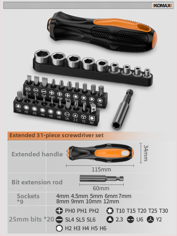 Sada skrutkovačov z uhlíkovej ocele s ráčnovým mechanizmom a viacerými bitmi, obsahuje 19-v-1 a 9-v-1 varianty a 3,6V elektrickú skrutkovač s magnetickými bitmi