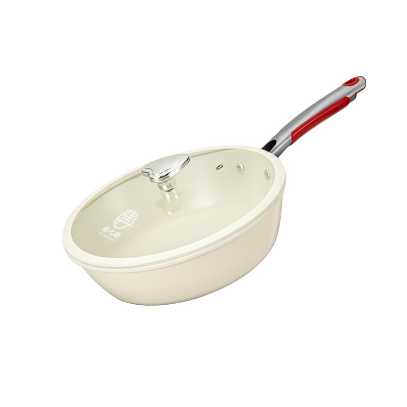 Κεραμικό τηγάνι για το τηγάνισμα, αντικολλητικό, γυάλινο καπάκι, διπλό πάτο