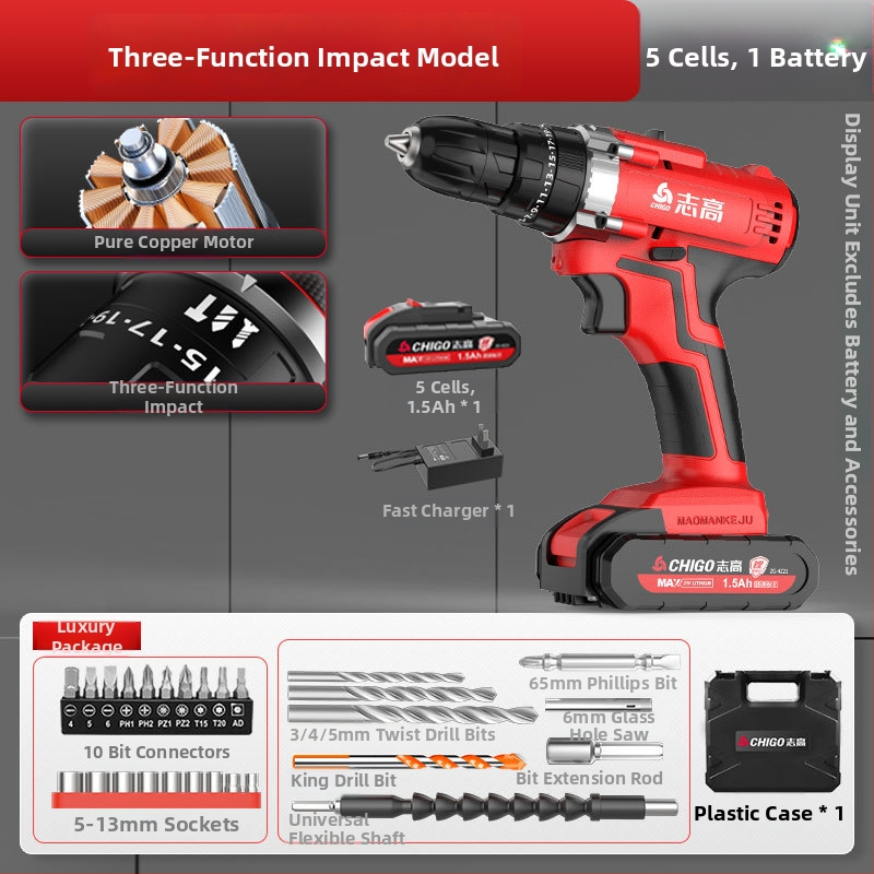 Bezkomutátorová bezdrôtová vŕtačka - 18-21V, pištoľová rukoväť, plynulá regulácia rýchlosti, samouzamykacie skľučovadlo, vpred/vzadu