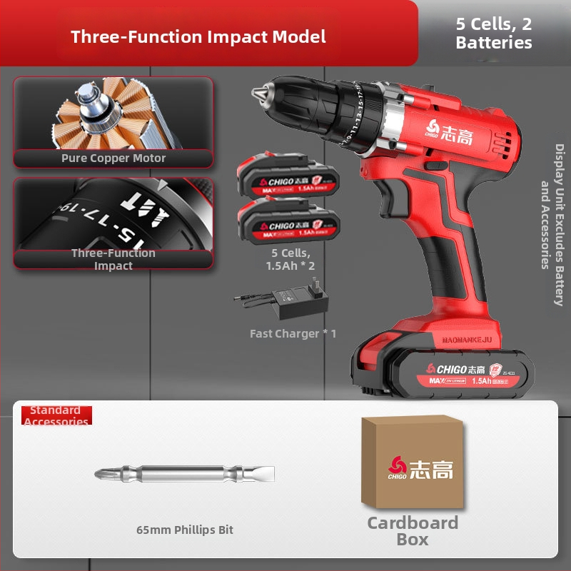 Bezkomutátorová bezdrôtová vŕtačka - 18-21V, pištoľová rukoväť, plynulá regulácia rýchlosti, samouzamykacie skľučovadlo, vpred/vzadu