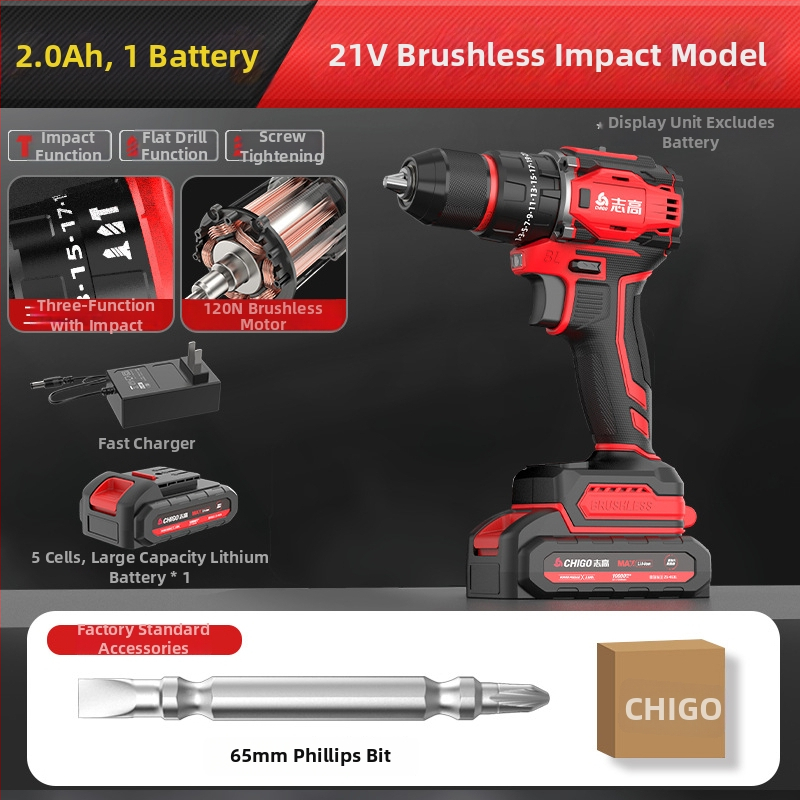 Bezkomutátorová bezdrôtová vŕtačka - 18-21V, pištoľová rukoväť, plynulá regulácia rýchlosti, samouzamykacie skľučovadlo, vpred/vzadu