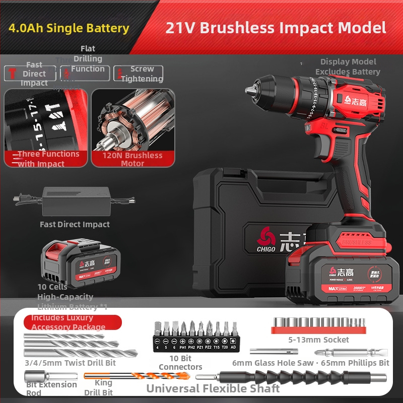 Bezkomutátorová bezdrôtová vŕtačka - 18-21V, pištoľová rukoväť, plynulá regulácia rýchlosti, samouzamykacie skľučovadlo, vpred/vzadu